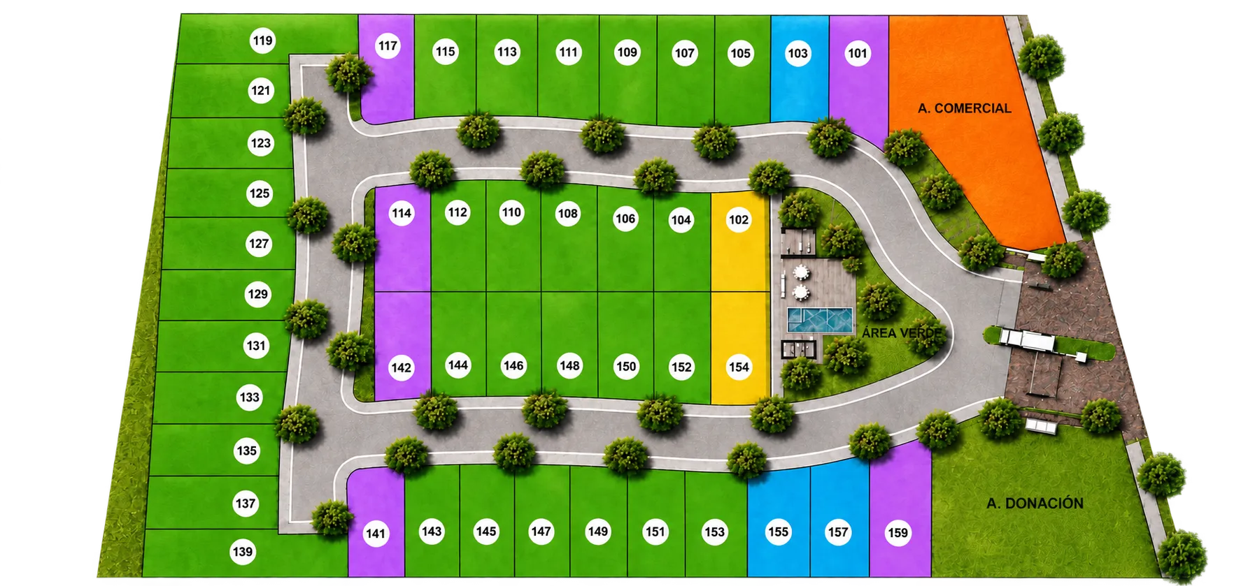 Máster plan de Corenta Residencial, 44 lotes en dos manzanas