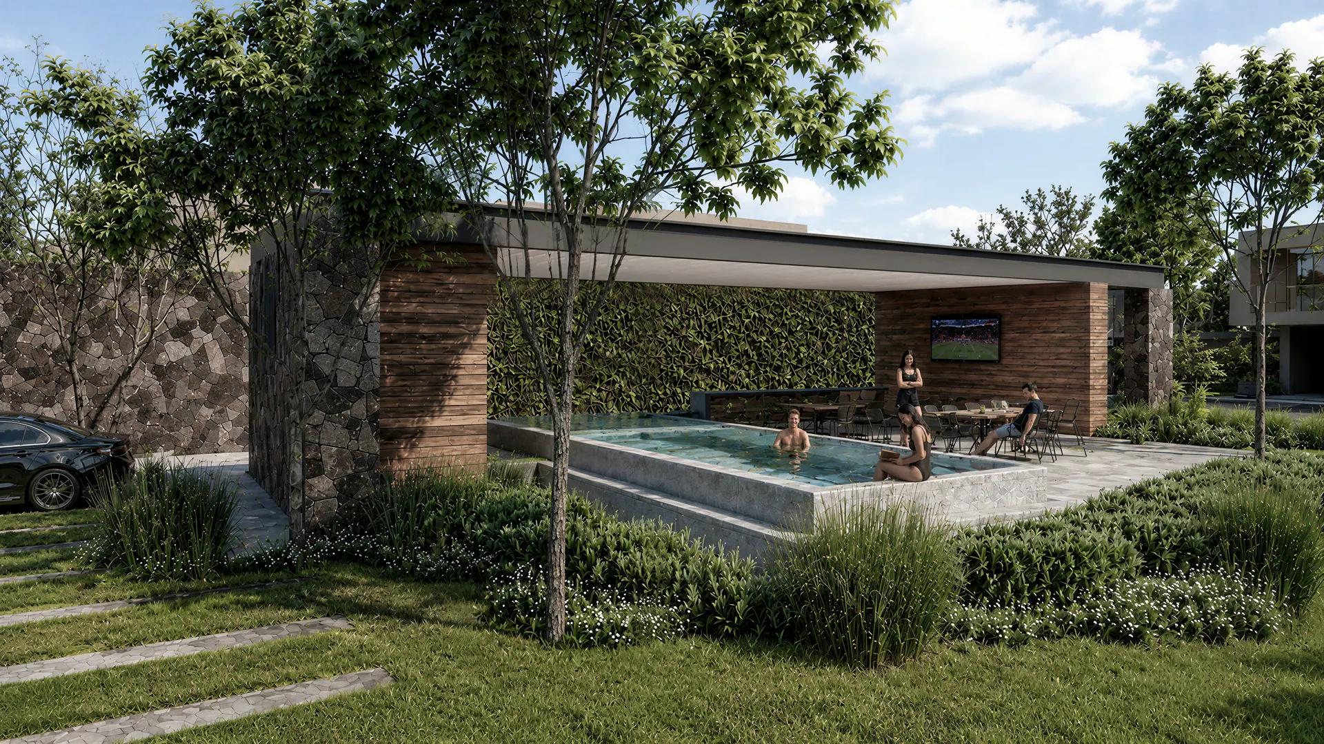 Alberca y casa club de Corenta Residencial